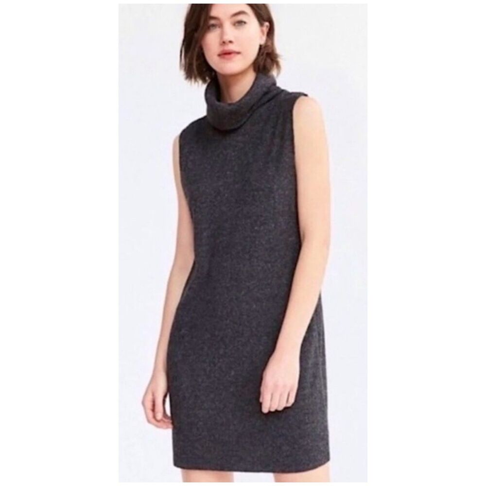 SILENCE+NOISE Gray Ribbed Sleeveless Turtleneck Sweater Dress